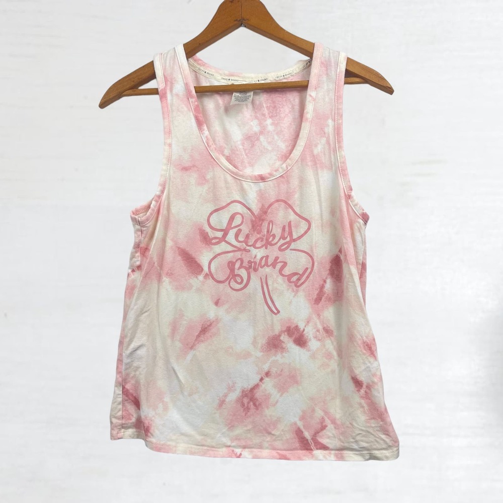 Lucky Brand Pink‎ White Tie Dye Sleeveless Tank Size Medium
